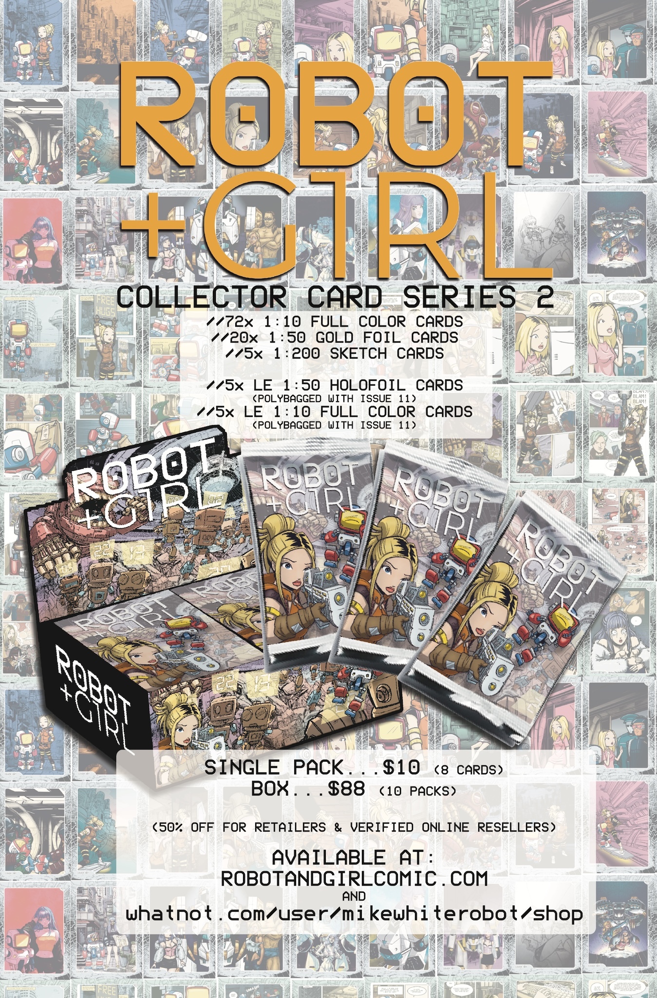 Robot+Girl Collector Cards in box with poster